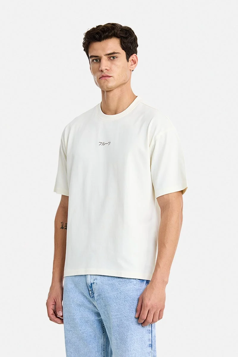 SNITCH Off-White Graphic Half Sleeve Boxy T-Shirt