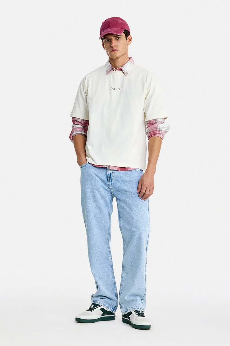 SNITCH Off-White Graphic Half Sleeve Boxy T-Shirt