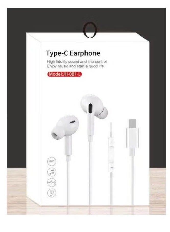 سماعات أذن داخلية بتقنية Type-C مع ميكروفون مدمج لصوت ستيريو عالي الدقة، تصميم عازل للضوضاء، كابل مقاوم للتشابك، ملائمة مريحة، وتوافق كامل مع هواتف سامسونج، هواوي، فيفو، وهواتف أندرويد التي تحتوي على منافذ Type-C. - Image 2
