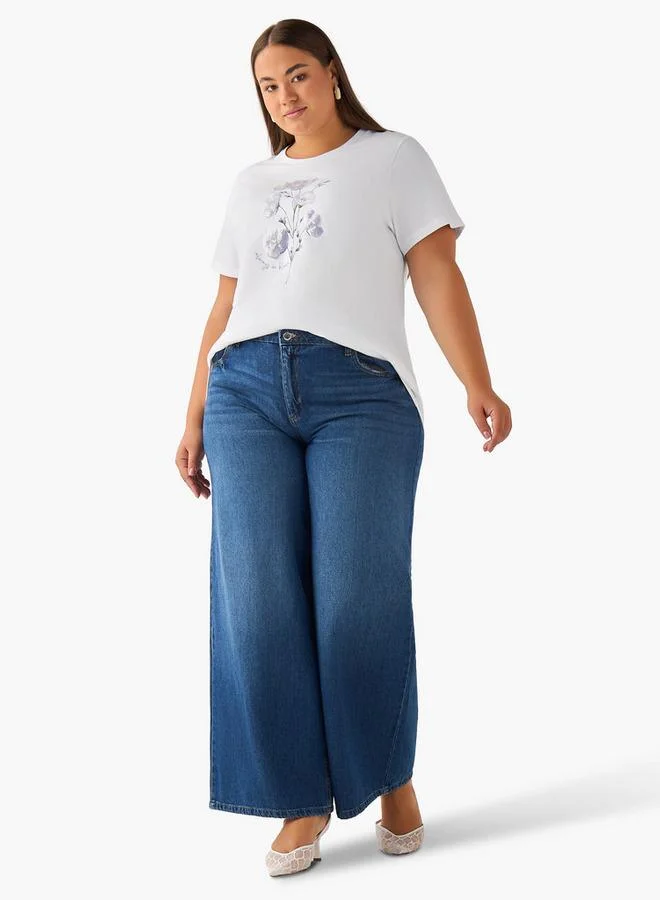 Ulla Popken Ulla Popken Cotton T-shirt with Floral Sequins