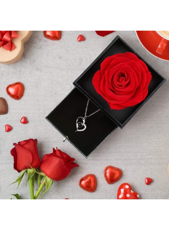 BeyondLuv Anniversary Birthday Gifts for Women, Wife, Love - Anniversary Wedding Gift For Wife Preserved Rose Flower With Heart Necklace| Gifts For Her/Gift Set Women/Ramadan Gift| womens day gifts  - Image 1