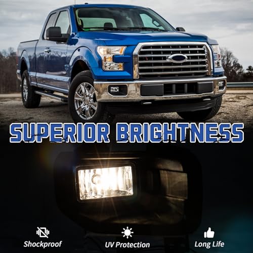 VPIMOZO Fog lights Compatible with 2015-2017 2015 2016 2017 Ford F150 Front Bumper Lamp Assembly with Bulbs Clear Lens Driver&Passenger Side OEM Number FL3Z15201B FL3Z15200B - Image 4