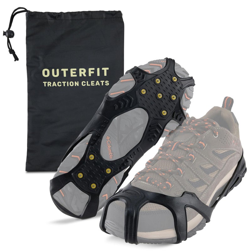 Outerfit Non-Slip Crampons with Tungsten Steel Spikes, Shoe Spikes for Snow and Ice, Cleats for Hiking, Fishing, Walking - Image 1