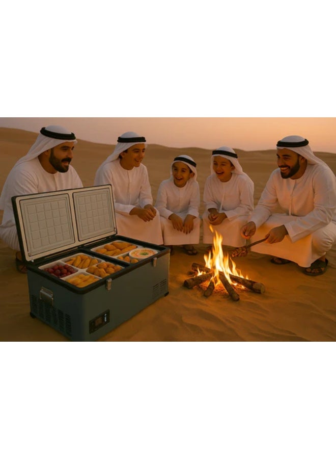 كروني ثلاجة/فريزر محمولة للسيارات BCD80 بسعة 80 لترًا، تتميز بشاشة LCD للتحكم في درجة الحرارة، وتصميم ببابين، وهي مناسبة للمركبات الترفيهية والشاحنات والاستخدام الخارجي. تتراوح درجة الحرارة بين -20 و10 درجات مئوية. - Image 3