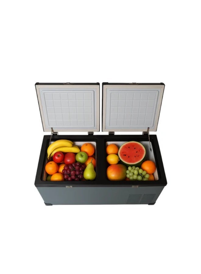 Crony BCD80 80L portable vehicle refrigerator/freezer features an LCD temperature control, a double-door design, and is suitable for RVs, trucks, and outdoor use. Temperature range: -20 to 10 degrees Celsius. - Image 4
