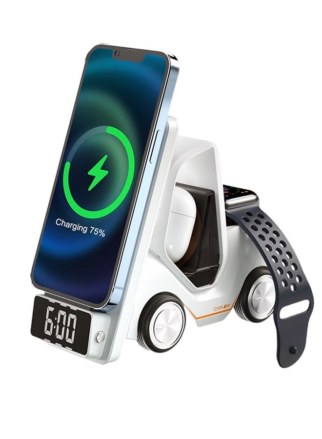 ماكس آند ماكس قاعدة شحن لاسلكية ٥ في ١ - تصميم رافعة شوكية متعدد الأجهزة | شاحن سريع للهواتف والساعات الذكية وسماعات الأذن - Image 1