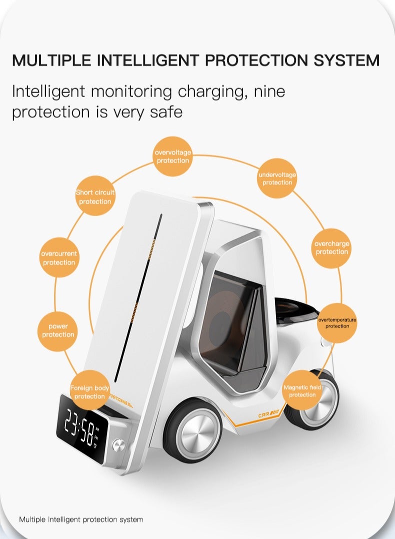 ماكس آند ماكس قاعدة شحن لاسلكية ٥ في ١ - تصميم رافعة شوكية متعدد الأجهزة | شاحن سريع للهواتف والساعات الذكية وسماعات الأذن - Image 3