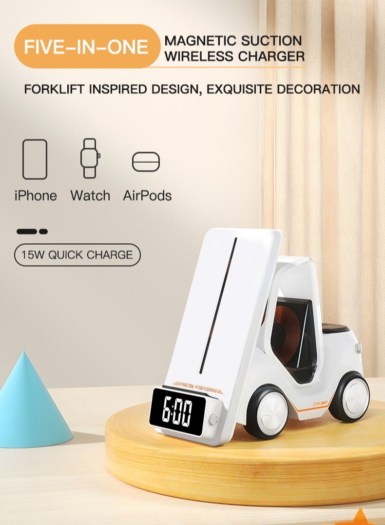 ماكس آند ماكس قاعدة شحن لاسلكية ٥ في ١ - تصميم رافعة شوكية متعدد الأجهزة | شاحن سريع للهواتف والساعات الذكية وسماعات الأذن - Image 5