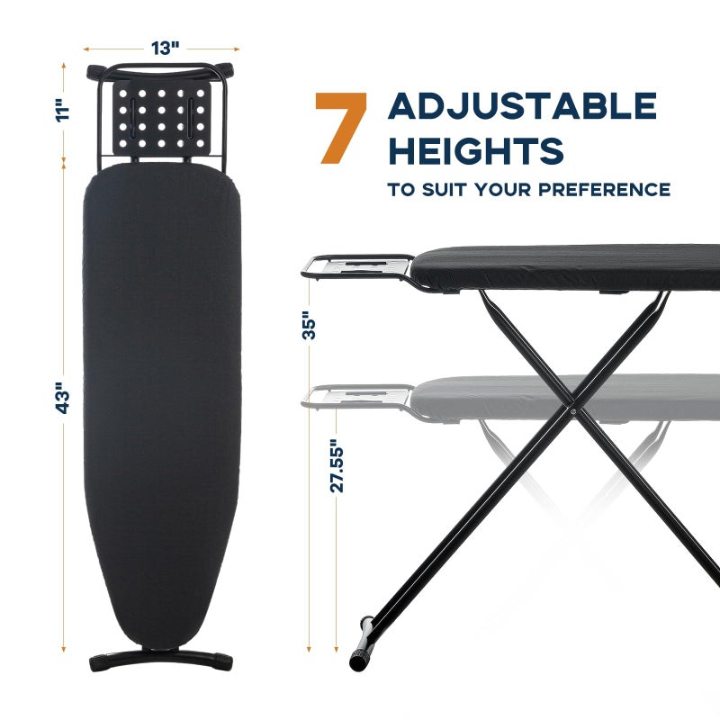 RAINHOL Ironing Board Full Size, RAINHOL 54"x13" Heavy Duty Compact Ironing Board with Iron Rest, Heat Resistant Cover with Ultra Thick Padding, Height Adjustable Sturdy Iron Stand, Black - Image 2