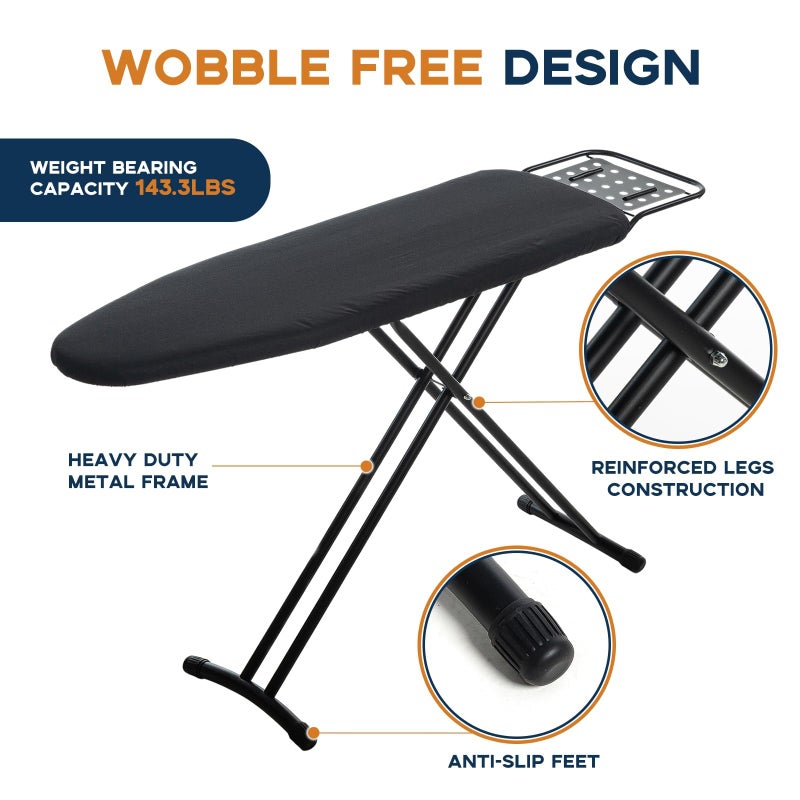 RAINHOL Ironing Board Full Size, RAINHOL 54"x13" Heavy Duty Compact Ironing Board with Iron Rest, Heat Resistant Cover with Ultra Thick Padding, Height Adjustable Sturdy Iron Stand, Black - Image 5