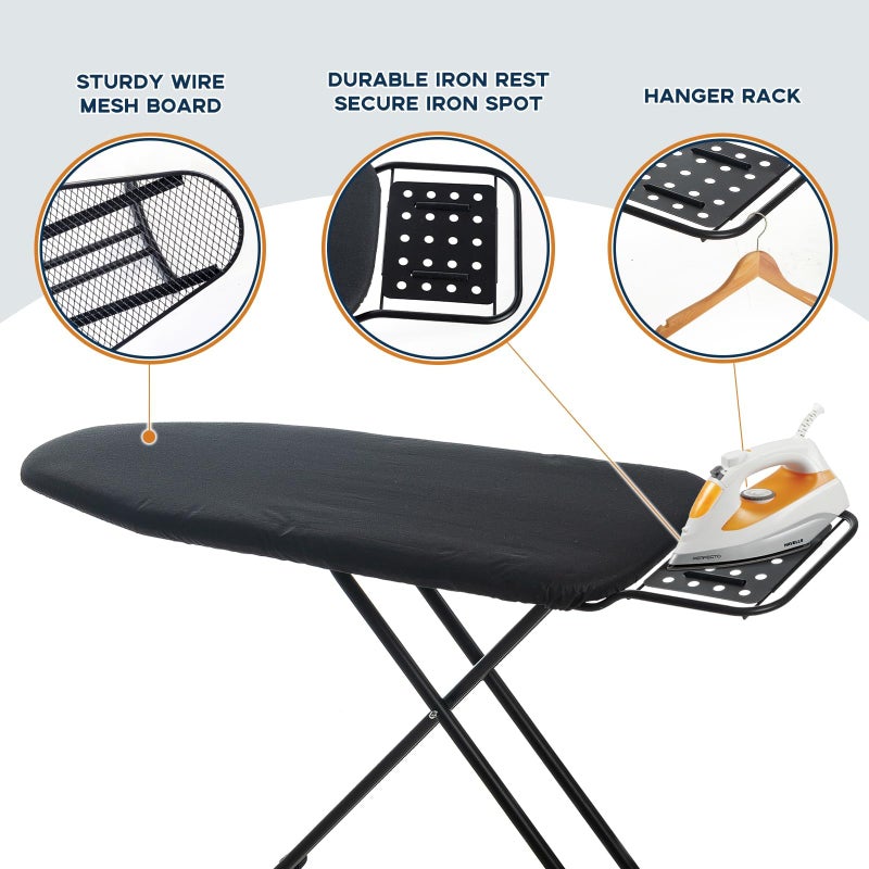RAINHOL Ironing Board Full Size, RAINHOL 54"x13" Heavy Duty Compact Ironing Board with Iron Rest, Heat Resistant Cover with Ultra Thick Padding, Height Adjustable Sturdy Iron Stand, Black - Image 4