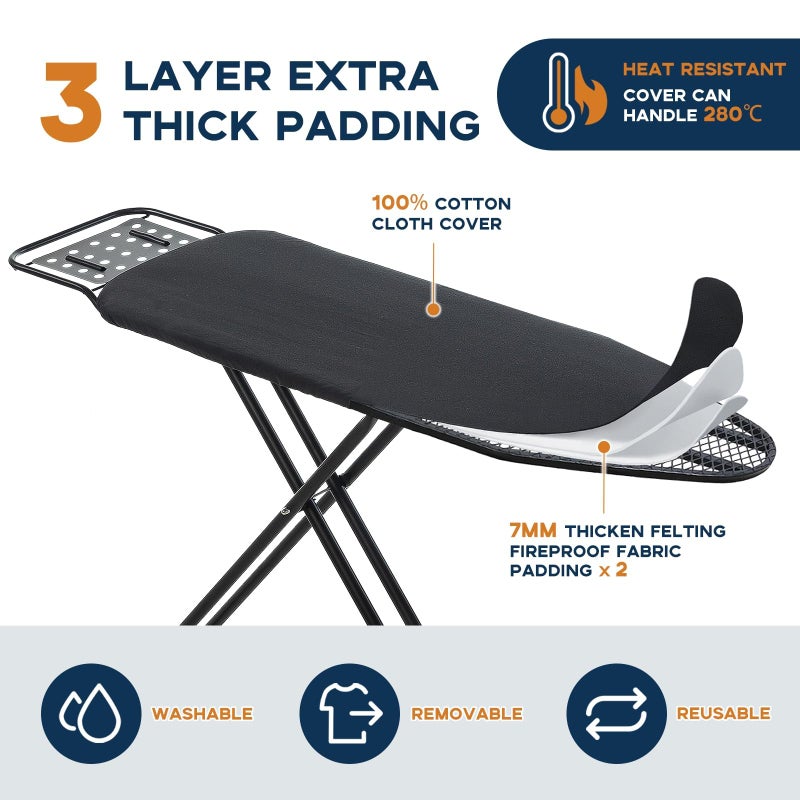 RAINHOL Ironing Board Full Size, RAINHOL 54"x13" Heavy Duty Compact Ironing Board with Iron Rest, Heat Resistant Cover with Ultra Thick Padding, Height Adjustable Sturdy Iron Stand, Black - Image 3