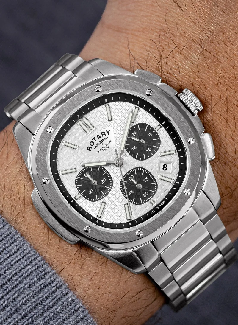 Rotary  Men's Apex 100 Chronograph Watch, 40 mm, White Dial, Stainless Steel Bracelet for Men | Best Price UAE