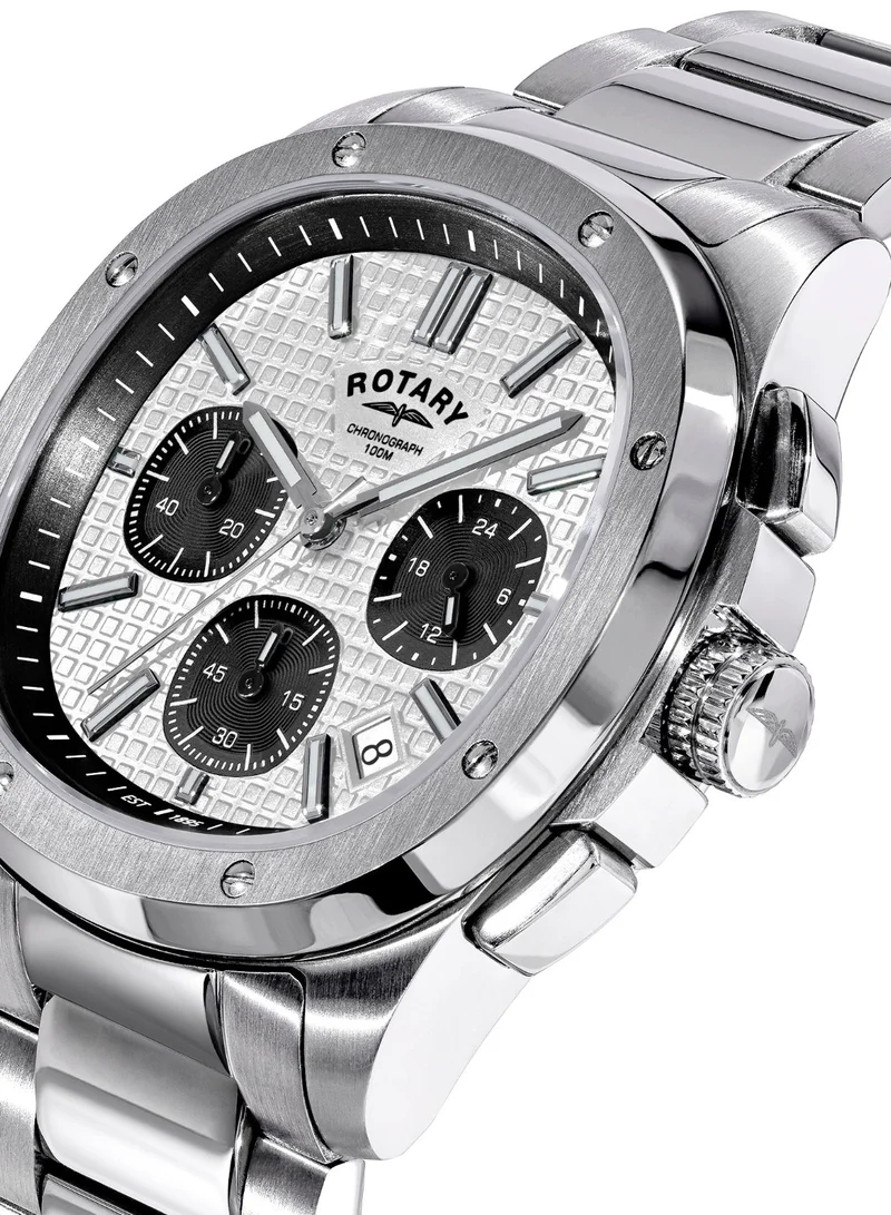 Rotary Men's Apex 100 Chronograph Watch, 40 mm, White Dial, Stainless Steel Bracelet