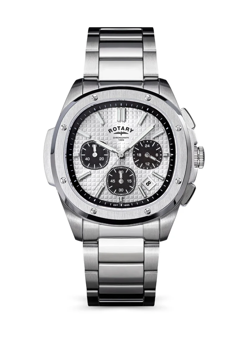 Rotary Men's Apex 100 Chronograph Watch, 40 mm, White Dial, Stainless Steel Bracelet