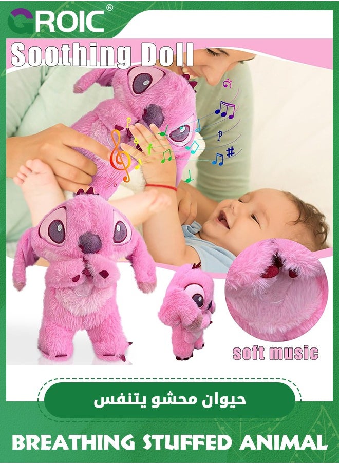 GROIC Stitch Plush Toy with Rhythmic Breathing and Music Lights, Breathing Cartoon Anxiety Relief Plushies, Stitch Stuffed Animal Plush Dolls, Stitch Baby Sound Machine for Sleep (Pink)  - Image 2