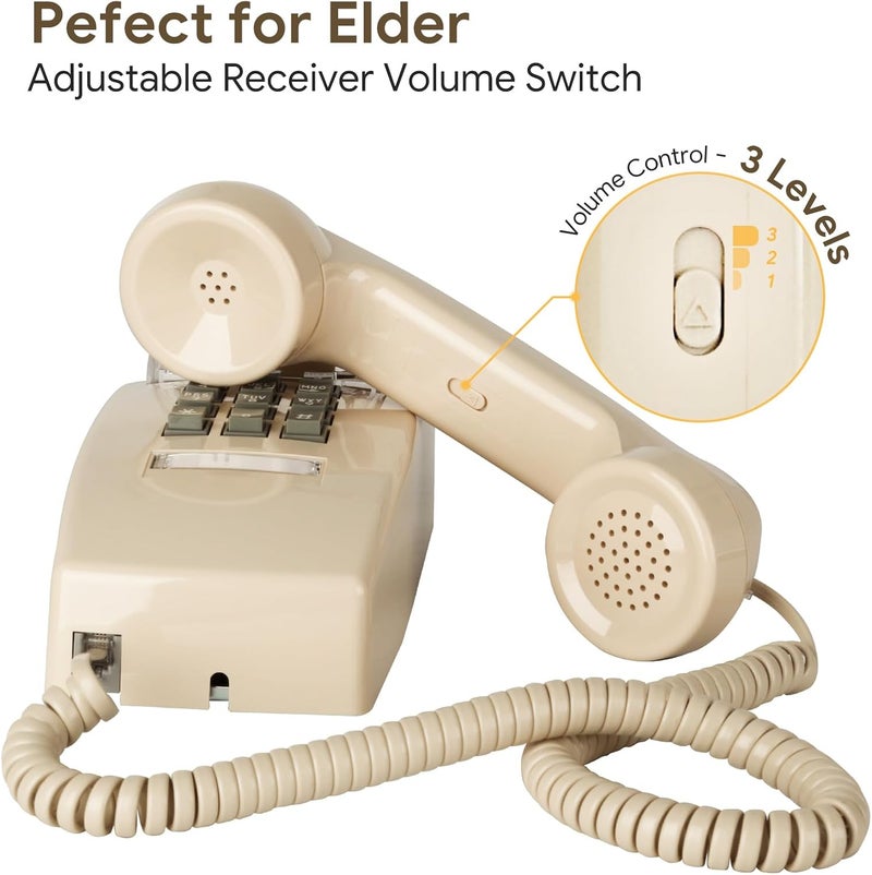 Sangyn Retro Wall Phones for Landline with Mechanical Ringer Corded Telephone Wall Mounted with Indicator Waterproof Old Style Landline Phones for Home Kitchen, Beige - Image 2