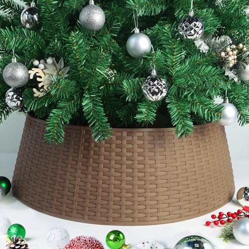 Blissun Christmas Tree Ring, 28.5" Plastic Christmas Tree Collar, Christmas Tree Skirt for Artificial Christmas Trees Decoration (Extra Large, Brown) - Image 1