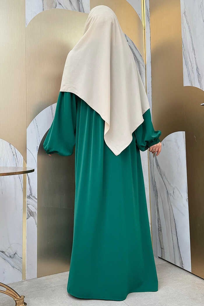 Bym Fashion Sleeve Gather Detail Zippered Casual Abaya Bym6 Emerald  - Image 2