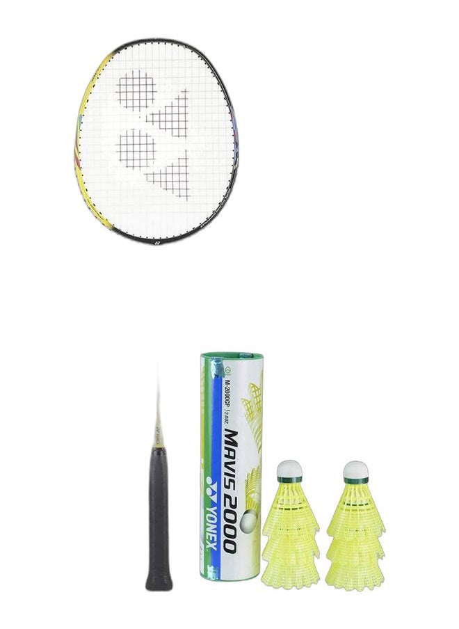 Yonex Astrox 01 Feel Black Yellow 4U G4 Racket + Mavis 2000 Green Cap Slow Badminton Shuttlecock 6 Pack, Yellow Pack  - Image 1