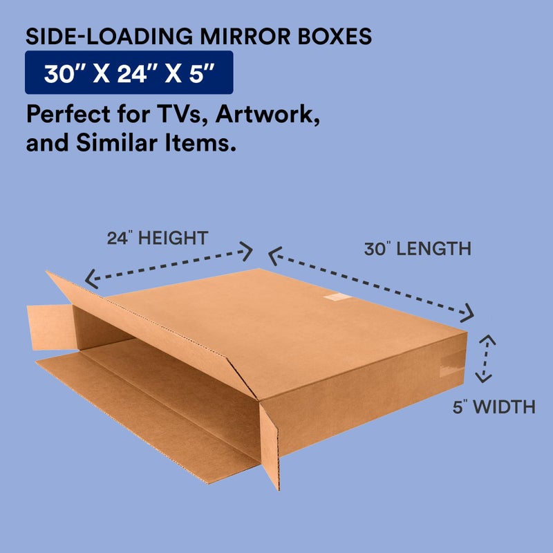 BOX USA صندوق صناديق النقل الأمريكية، 30"طول x 5"عرض x 24"ارتفاع 10-عبوة صندوق كرتوني كبير ذو تحميل جانبي للتعبئة والشحن والتخزين - Image 2