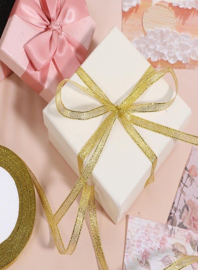Aysatogc 2PCS Gold Ribbon, 48 Yards Gold Ribbon for Gift Wrapping Glitter Wedding Bouquet Crafts Double Faced Satin Fabric Ribbons Thin for Christmas Birthday Party Decoration DIY Crafts Bouquet - Image 2