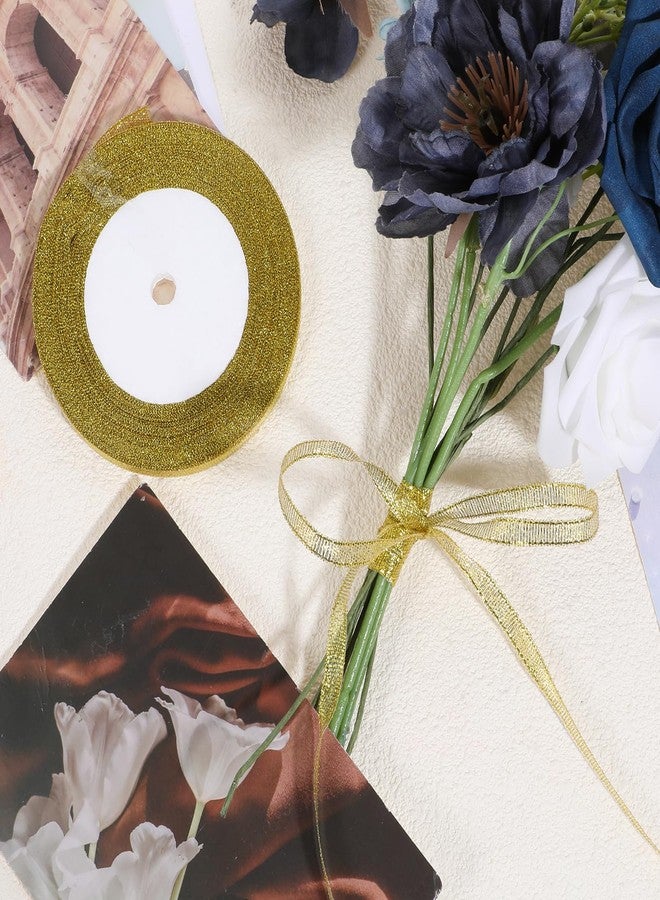 Aysatogc 2PCS Gold Ribbon, 48 Yards Gold Ribbon for Gift Wrapping Glitter Wedding Bouquet Crafts Double Faced Satin Fabric Ribbons Thin for Christmas Birthday Party Decoration DIY Crafts Bouquet - Image 3