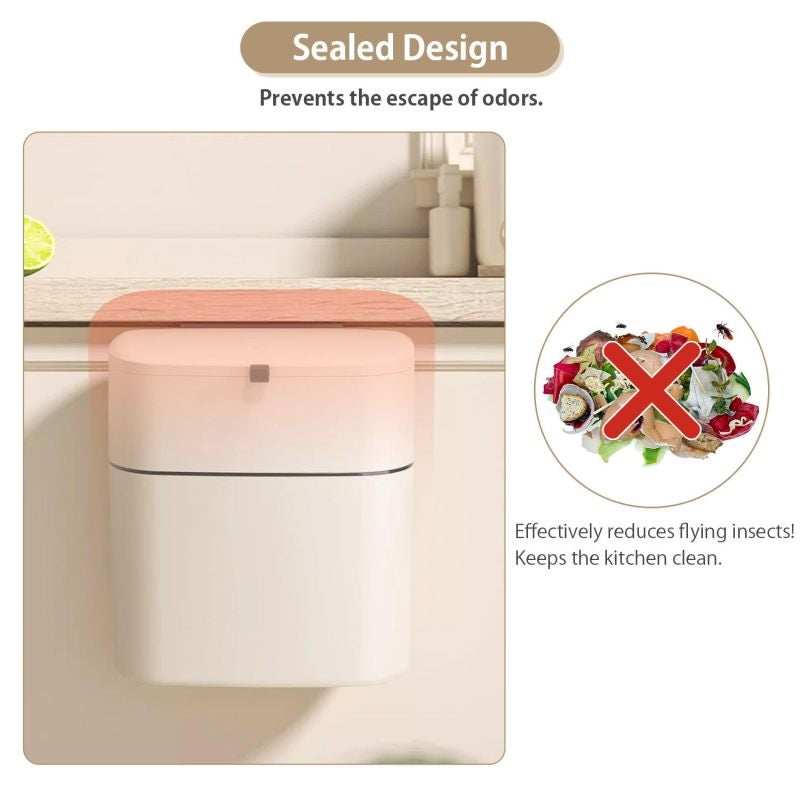 Hanging Trash Can: White, With Lid - Small Compost Bin for Kitchen Countertop, Under Sink Use - Image 4