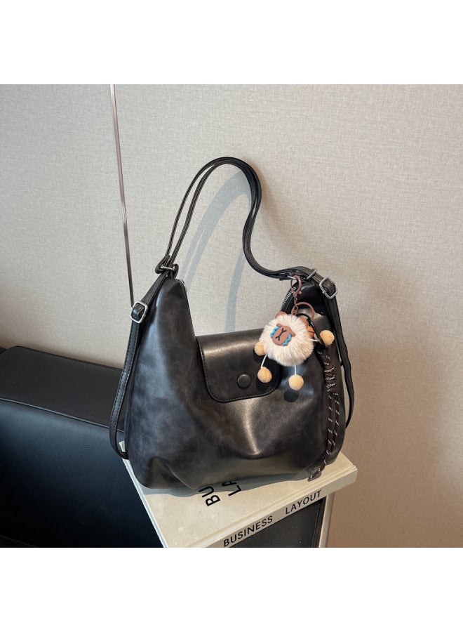 Tote Bag 2024 Women's Bag Large Capacity Crossbody Bag All-match Commuter Backpack Niche Design Shoulder Bag-Color:Black - Image 1