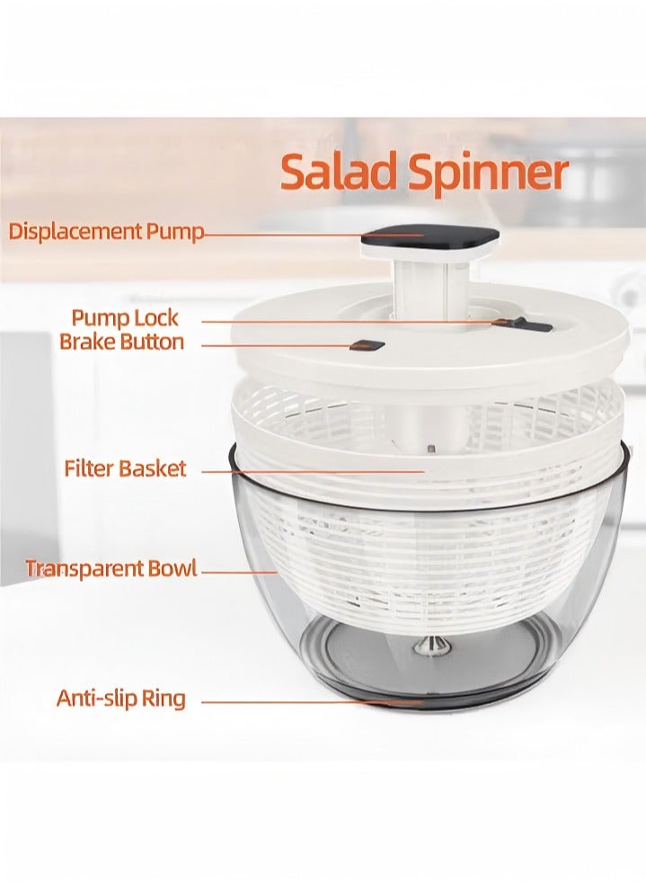 DUNISO 6L Salad Spinner,Multi-functional Salad Fruit Spinner，Vegetable Dryer Salad Mixer with Retractable Pusher and Brake Button,Non Slip Base ,Easy Operation, for Home Kitchen - Image 4