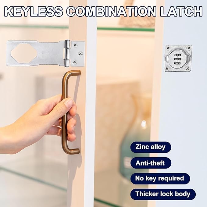 VYOM TRADING Keyless Combination Lock 3Digit Combination Lock for Cabinet Doors Twist Knob Hasp Latch Lock with Password Code Zinc Alloy Cabinet Door Latch for Kitchen Drawers - Image 4