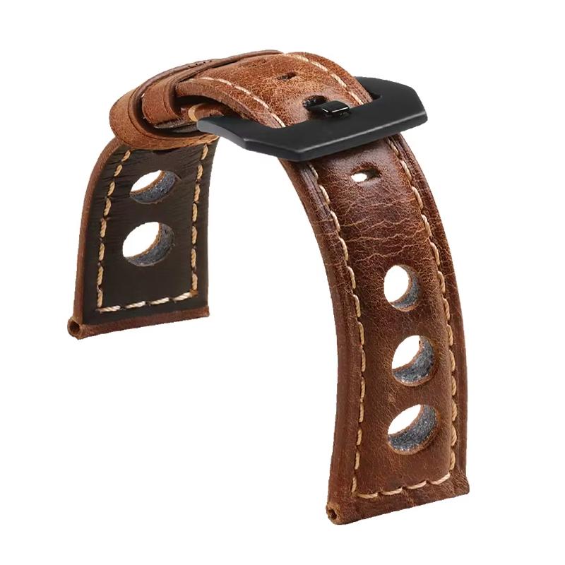 إيروريكس سوار ساعة من الجلد الطبيعي القابل للتنفس بثلاثة فتحات مقاس 24 مم (بني فاتح) - Image 2