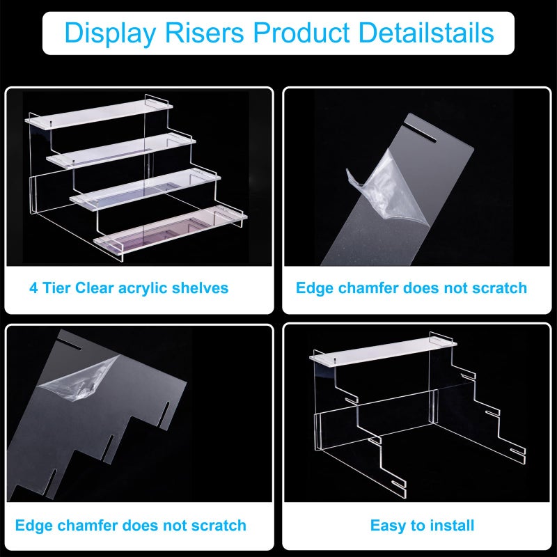 HENABLE 4 Tier Acrylic Display Risers, Perfume Organizer Stand, Cupcake Stand Holder, Clear Shelf Risers for Display Stands for Funko POP Figure, Dessert Shelves for Party, Decoration - Image 4