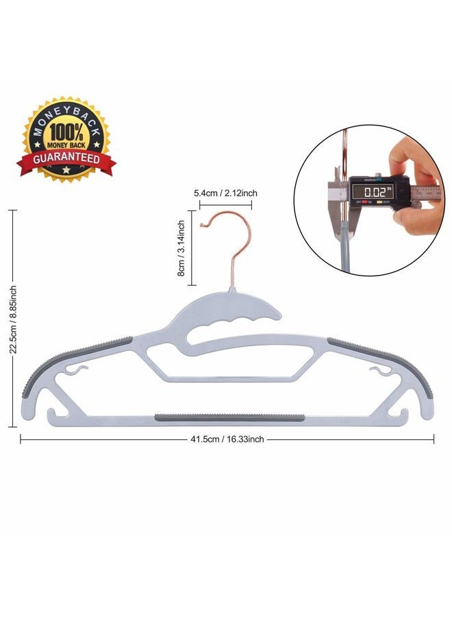 FSUTEG Plastic Hangers Space Saving Clothes Upgraded Rubber Stripe Non Slip Heavy Duty Coat Hanger, 50 Pack, Grey - Image 2
