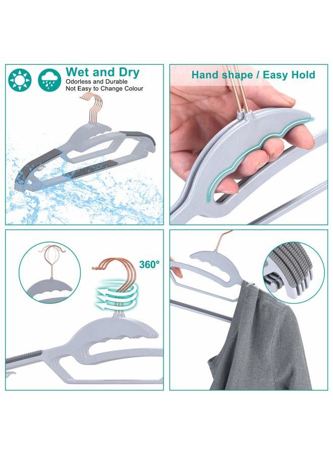 FSUTEG Plastic Hangers Space Saving Clothes Upgraded Rubber Stripe Non Slip Heavy Duty Coat Hanger, 50 Pack, Grey - Image 4
