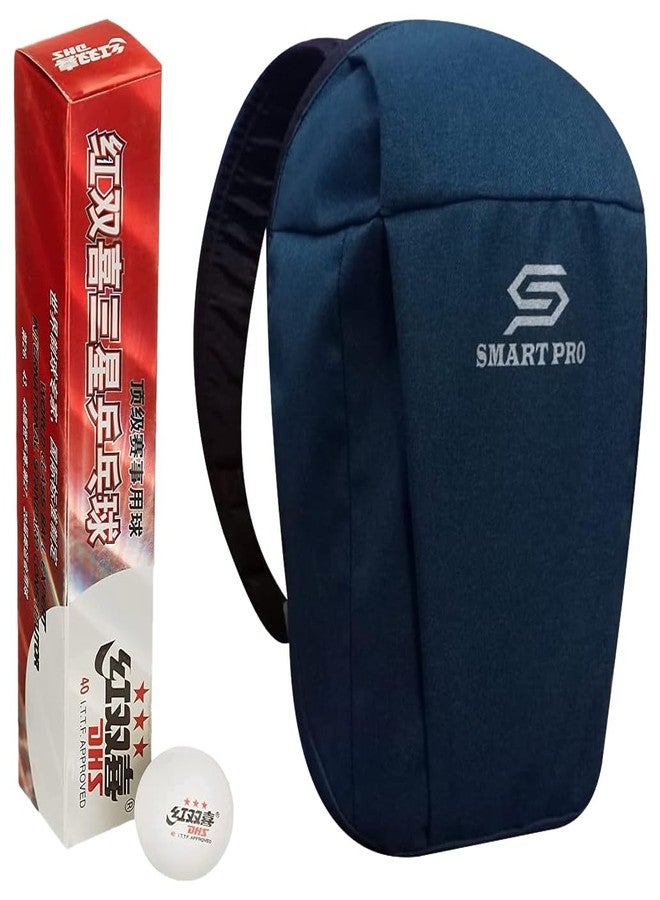 دي إتش أس كرة تنس الطاولة DHS 40 مم، 3 نجوم، بيضاء (علبة من 6 قطع) 30 قطعة مع غطاء Smart PRO TT الخاص، لون أزرق مخضر سريع - Image 1