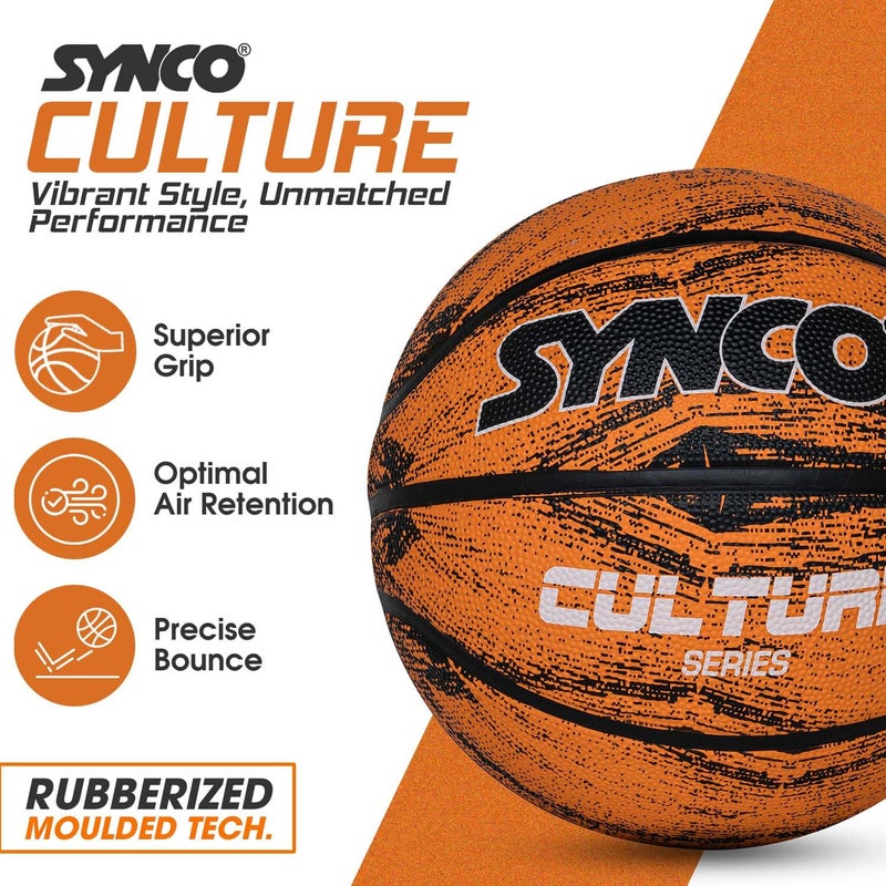 synco Culture Basketball Size 6 | Women's Official Basketball | Moulded Technology | 8 Panel | Indoor & Outdoor Games & Training (Orange) - Image 3