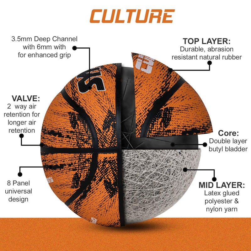 synco Culture Basketball Size 6 | Women's Official Basketball | Moulded Technology | 8 Panel | Indoor & Outdoor Games & Training (Orange) - Image 4