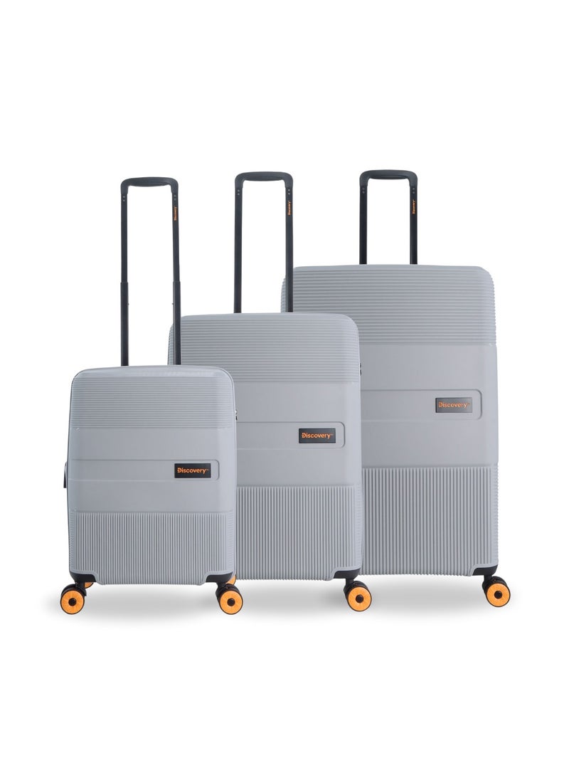 Discovery Discovery Trails PP Hardside Luggage Set Silver, Durable Expandable Unbreakable Double Zip Lightweight Travel Bag 4 Double Wheel TSA Lock 3pcs Suitcase Trolley Bag (21+26+30 Inch).  - Image 1