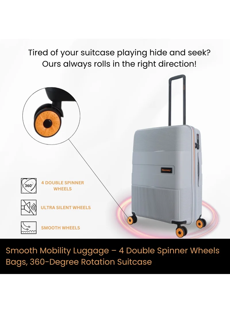 Discovery Discovery Trails PP Hardside Luggage Set Silver, Durable Expandable Unbreakable Double Zip Lightweight Travel Bag 4 Double Wheel TSA Lock 3pcs Suitcase Trolley Bag (21+26+30 Inch).