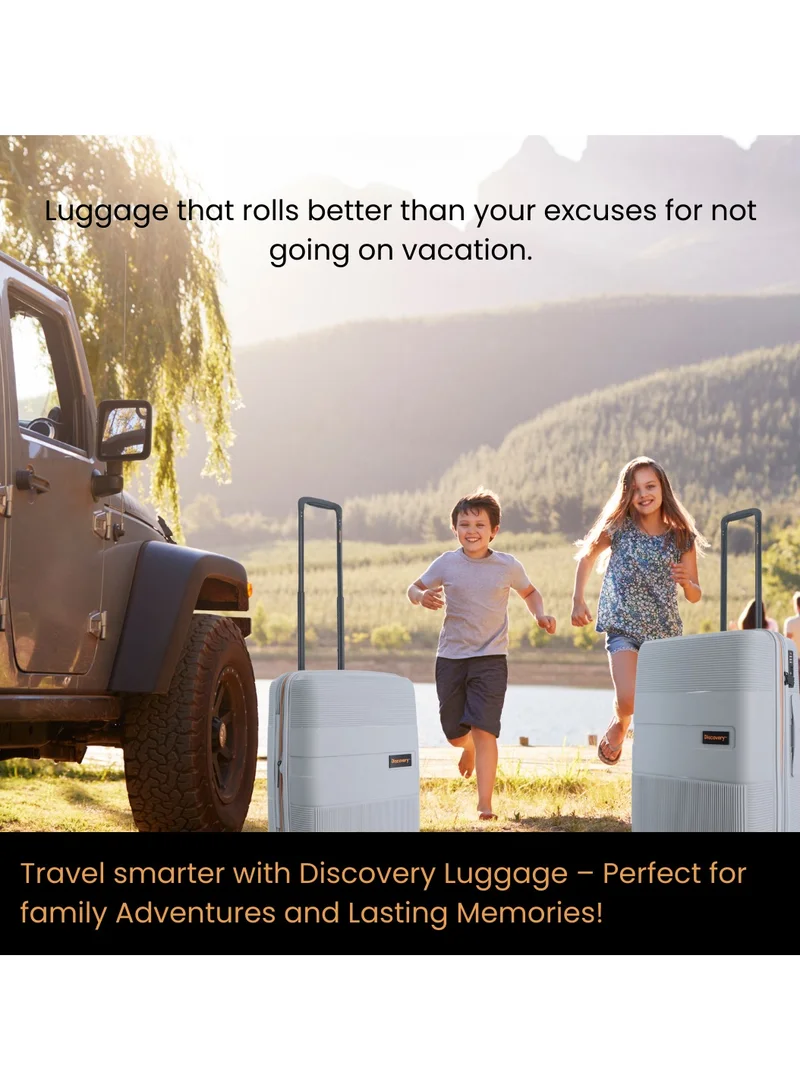 Discovery Discovery Trails PP Hardside Luggage Set Silver, Durable Expandable Unbreakable Double Zip Lightweight Travel Bag 4 Double Wheel TSA Lock 3pcs Suitcase Trolley Bag (21+26+30 Inch).