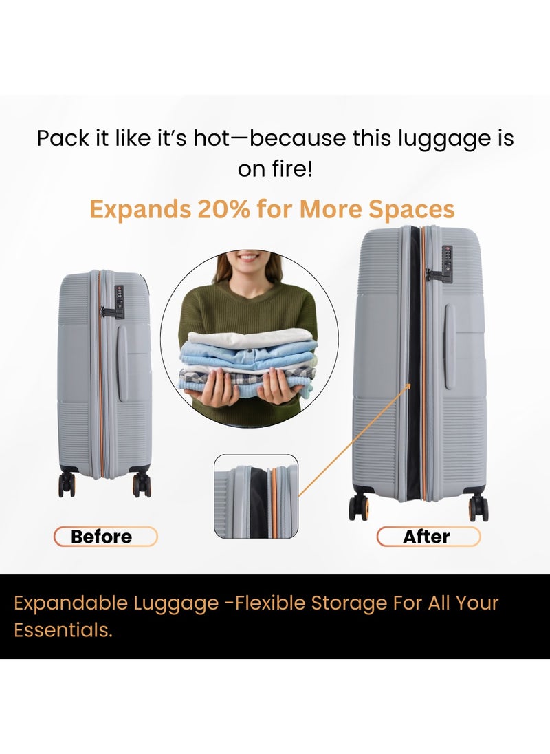 Discovery Trails PP Hardside Luggage Set Silver, Durable Expandable Unbreakable Double Zip Lightweight Travel Bag 4 Double Wheel TSA Lock 3pcs Suitcase Trolley Bag (21+26+30 Inch). - pzsku/Z2CCA04082AF523DD0510Z/45/1741332216/2214e4c3-d38c-4cbf-8093-ceb3358ab690