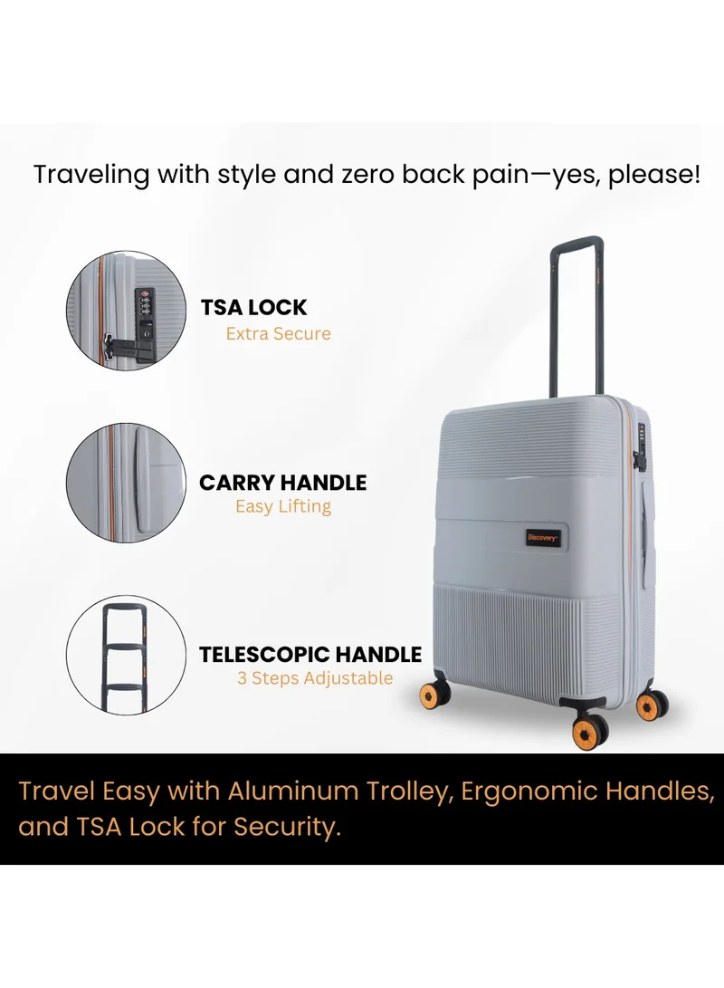 Discovery Discovery Trails PP Hardside Luggage Set Silver, Durable Expandable Unbreakable Double Zip Lightweight Travel Bag 4 Double Wheel TSA Lock 3pcs Suitcase Trolley Bag (21+26+30 Inch).