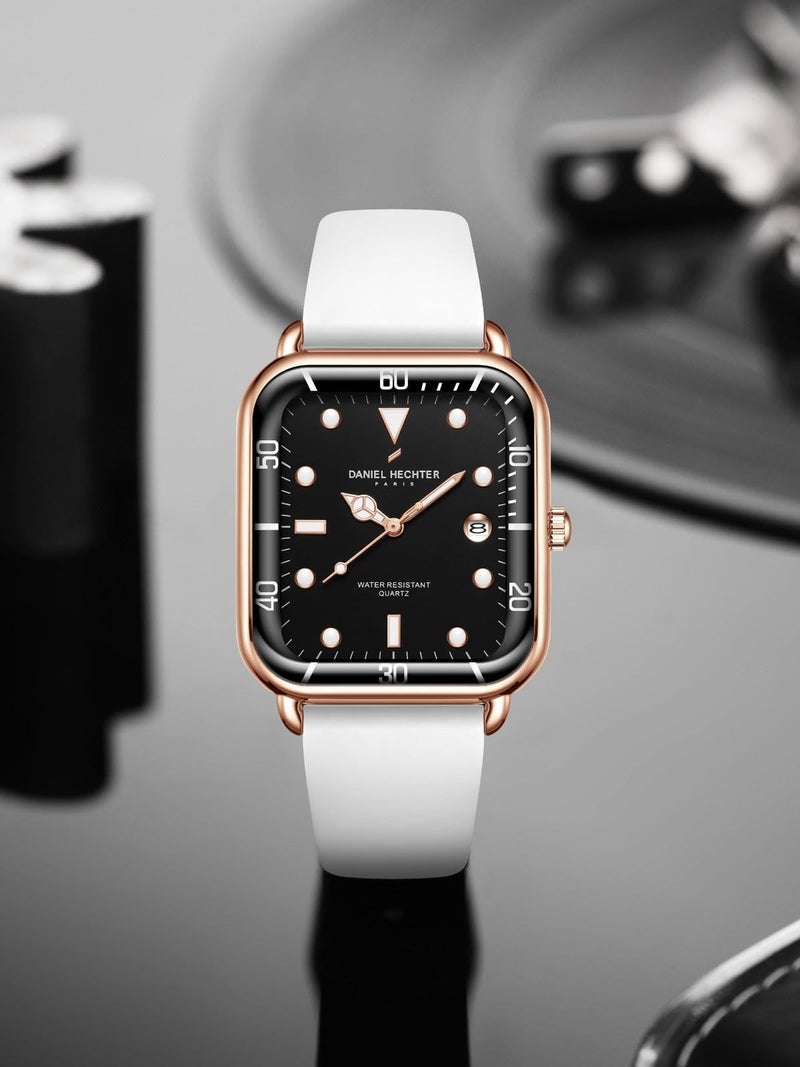 Daniel Hechter Paris Montmartre Collection Square Dial Watch for Men with Stylish Silicone Strap, Water Resistant & Quartz Movement-DHM1011 (White) - Image 3