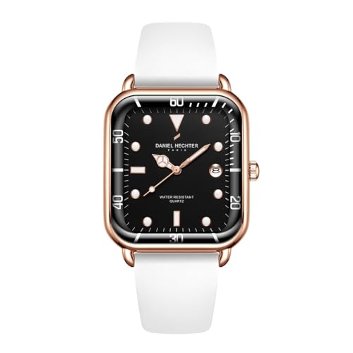 Daniel Hechter Paris Montmartre Collection Square Dial Watch for Men with Stylish Silicone Strap, Water Resistant & Quartz Movement-DHM1011 (White) - Image 1