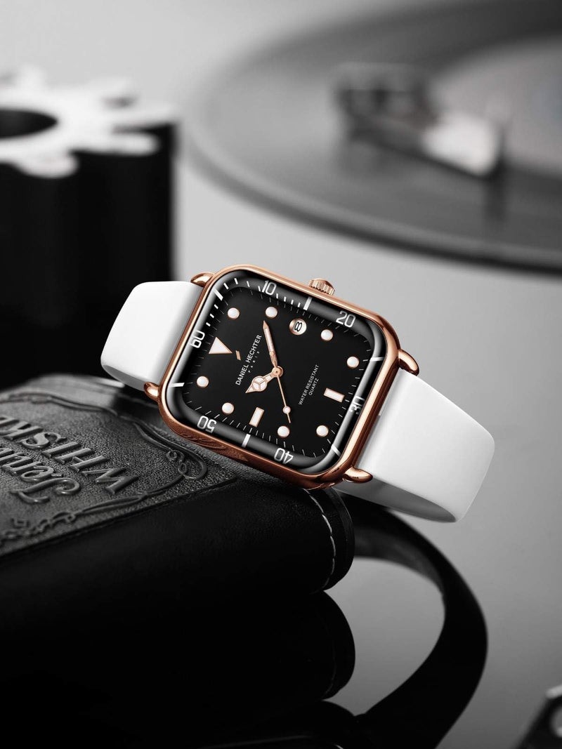Daniel Hechter Paris Montmartre Collection Square Dial Watch for Men with Stylish Silicone Strap, Water Resistant & Quartz Movement-DHM1011 (White) - Image 4