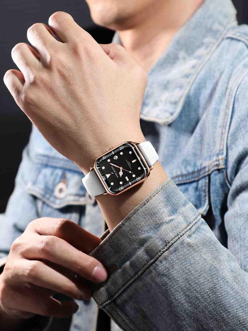 Daniel Hechter Paris Montmartre Collection Square Dial Watch for Men with Stylish Silicone Strap, Water Resistant & Quartz Movement-DHM1011 (White) - Image 2