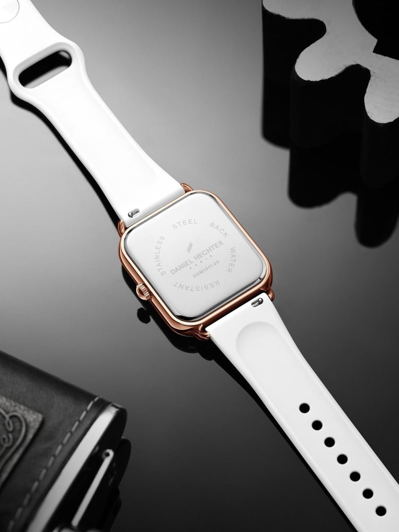 Daniel Hechter Paris Montmartre Collection Square Dial Watch for Men with Stylish Silicone Strap, Water Resistant & Quartz Movement-DHM1011 (White) - Image 5