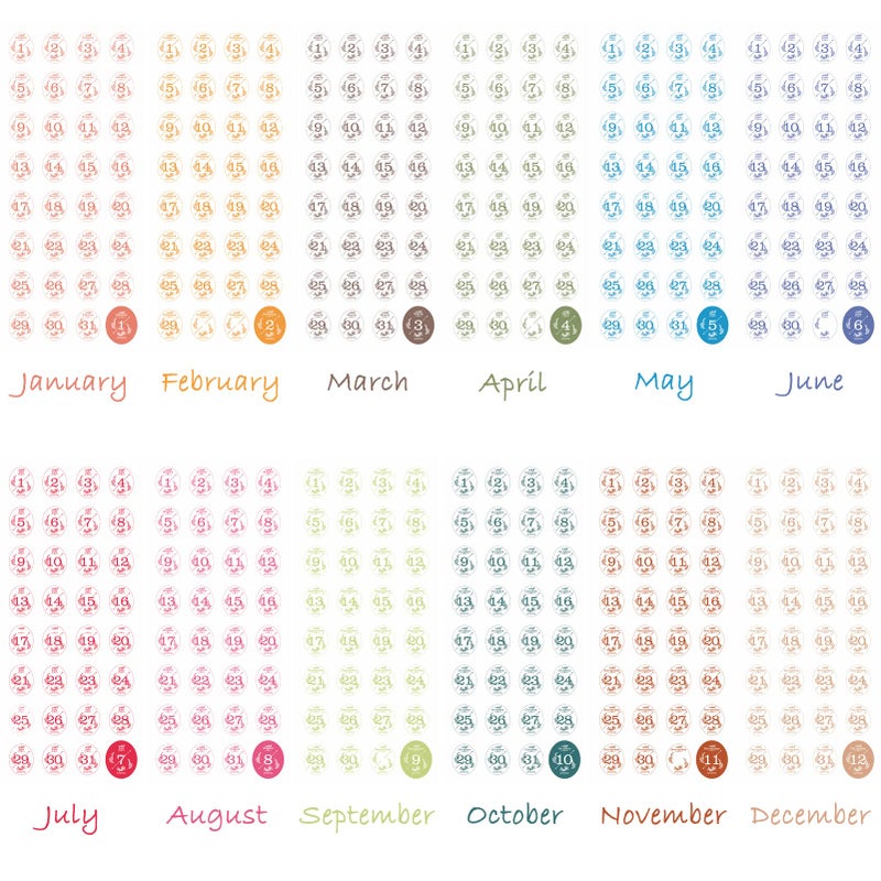 Aixoom 12 Monthly Date Stickers in Colors, 365 Daily Planner Number Stickers, Decorative Sticker Accessories for Customizing Undated Planners, Calendar, Notebooks - Image 3