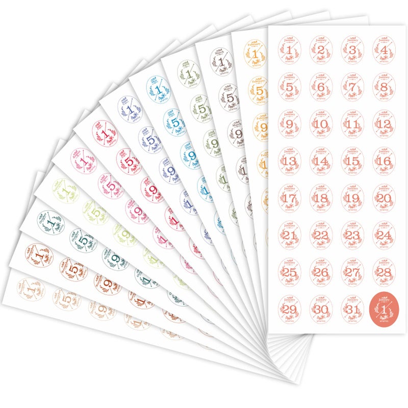 Aixoom 12 Monthly Date Stickers in Colors, 365 Daily Planner Number Stickers, Decorative Sticker Accessories for Customizing Undated Planners, Calendar, Notebooks - Image 1